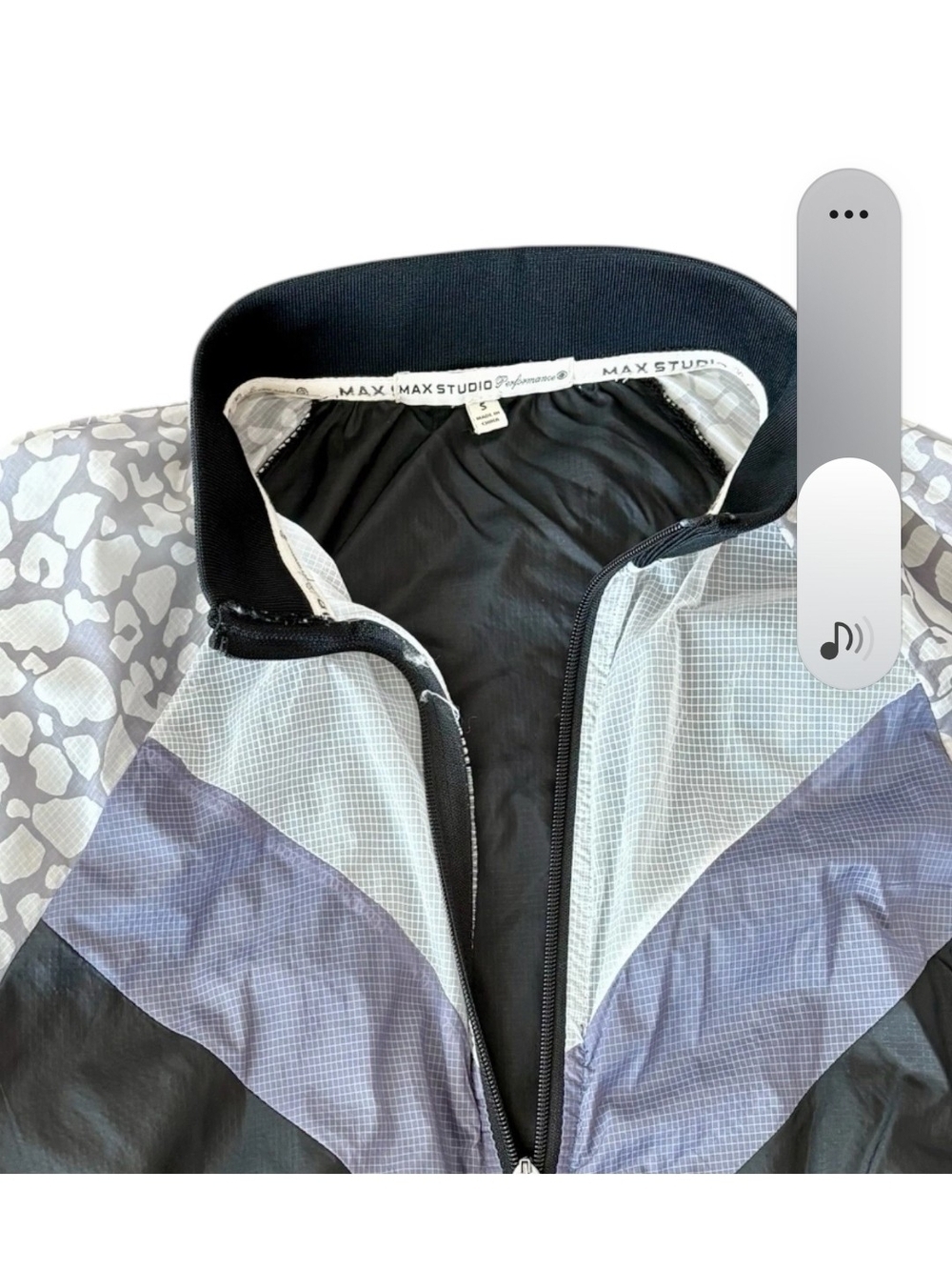 Max Studio Performance Black Jacket with Gray Chevron & White Leopard Sleeves - Picture 2 of 4